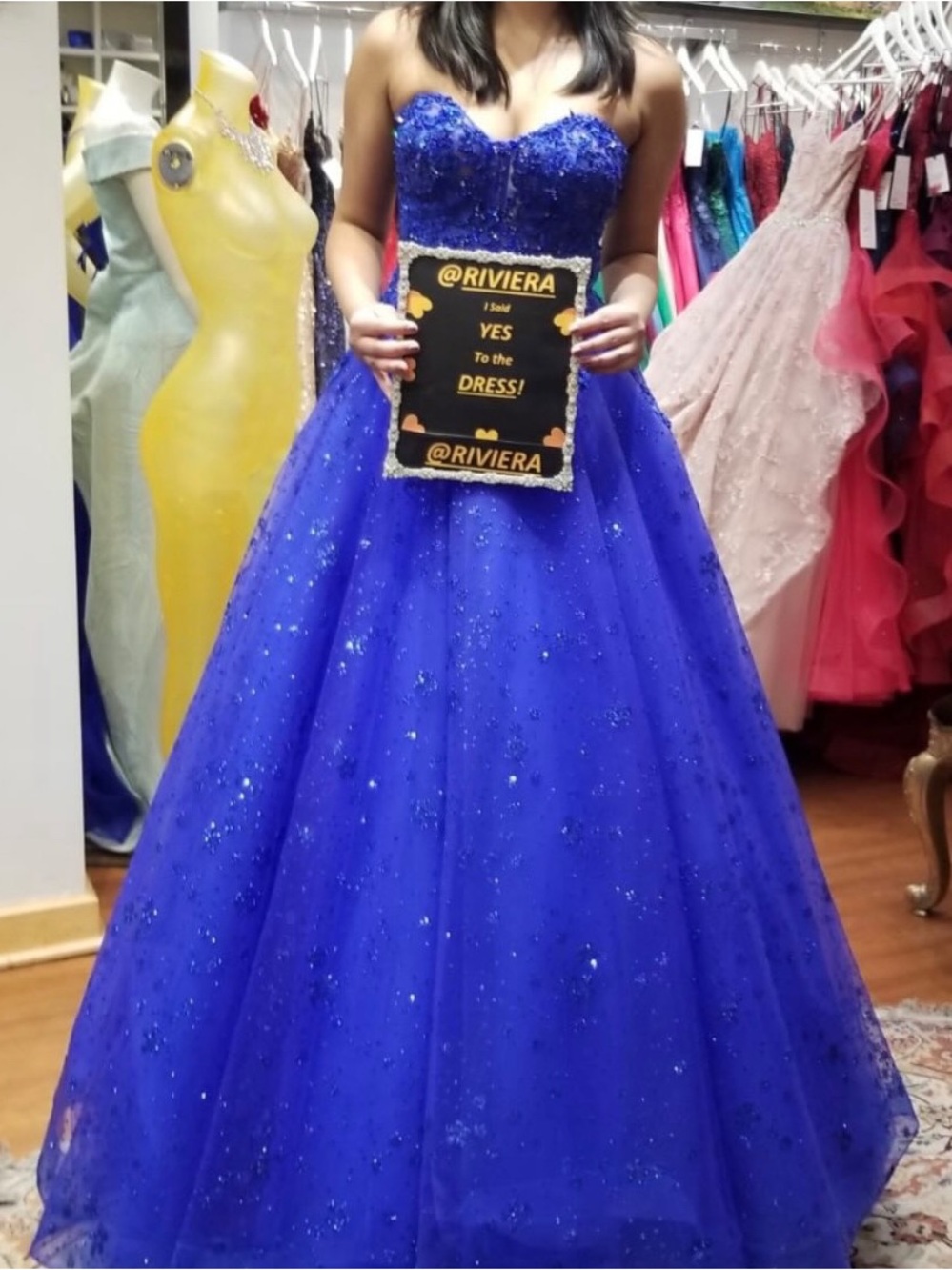 Riviera Cobalt Blue Sparkle Sweetheart Ball Gown - Prom Dress
